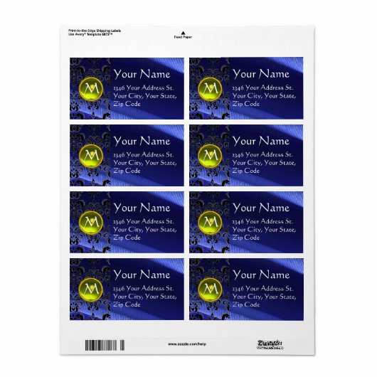 SILK DAMASK GEM geel elektrisch blauw Etiket (Full Sheet)