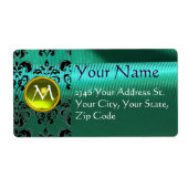 SILK DAMASK GEM geel groen blauw Etiket (Voorkant)