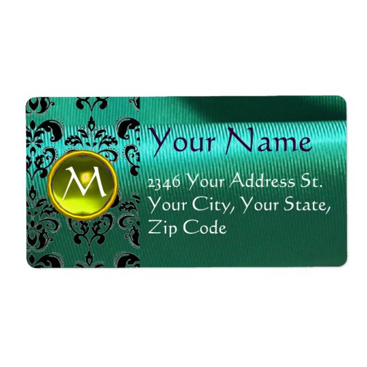 SILK DAMASK GEM geel groen blauw Etiket (Voorkant)