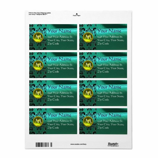 SILK DAMASK GEM geel groen blauw Etiket (Full Sheet)