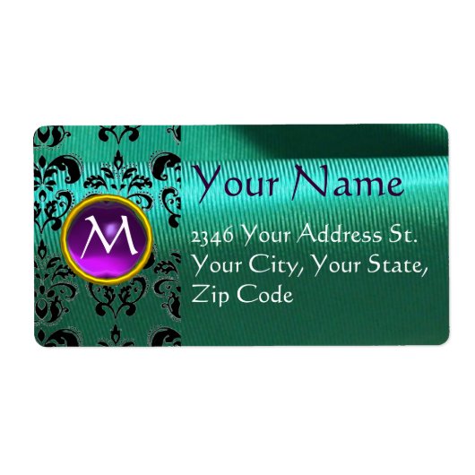 SILK DAMASK GEM paars groen blauw Etiket (Voorkant)