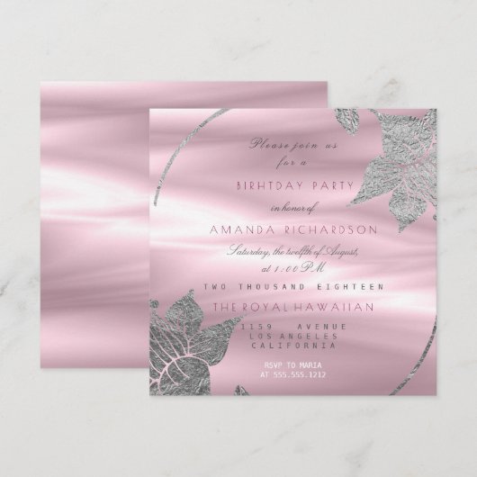 Silk Floral Glam Lily Silver Paarse Birthday Party Kaart (Voorkant / Achterkant)