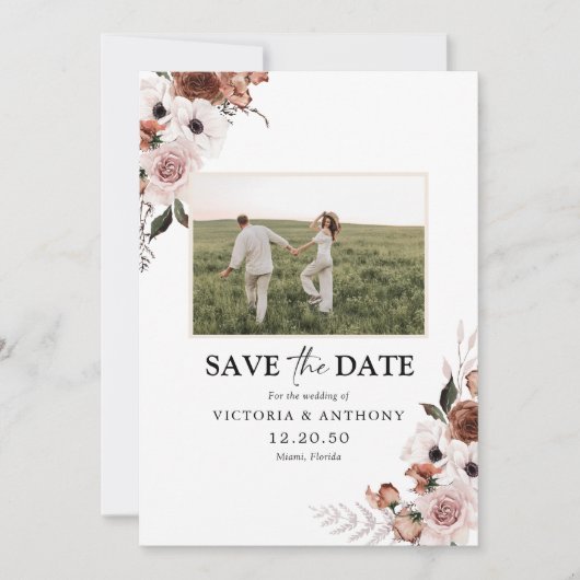 Silk Floral Sla de datum op met fotokaart Save The Date (Voorkant)