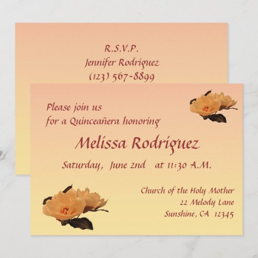 Silk Flowers Quinceanera Uitnodiging (Voorkant / Achterkant)