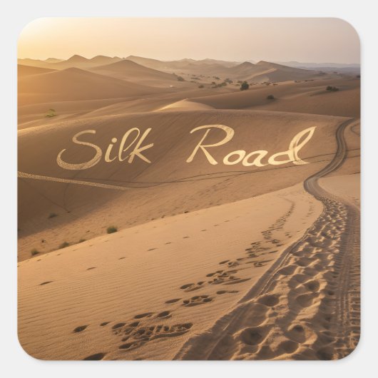 Silk Road Desert Landscape Typography Art Vierkante Sticker (Voorkant)