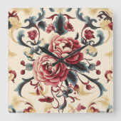 Silken Roos Dynasty Vierkante Klok (Voorkant)