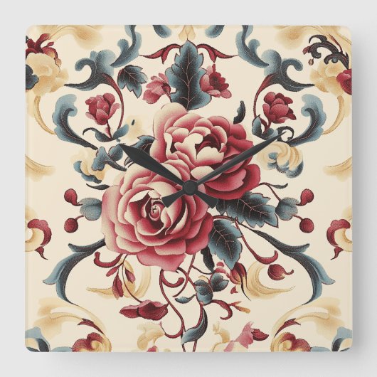 Silken Roos Dynasty Vierkante Klok (Voorkant)