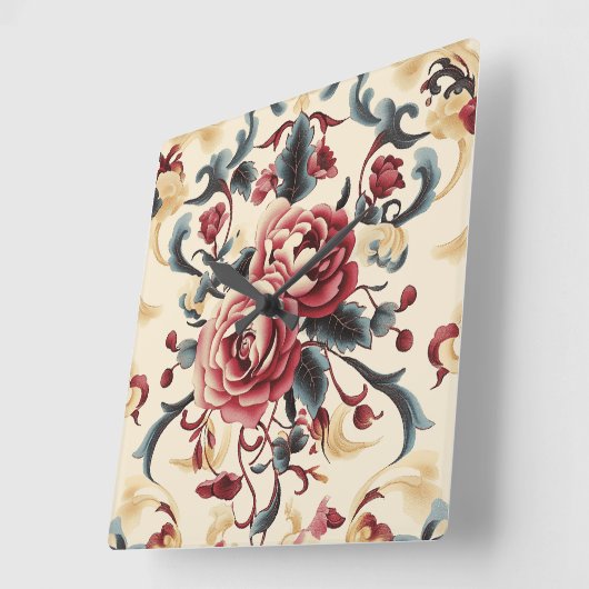 Silken Roos Dynasty Vierkante Klok (Hoek)