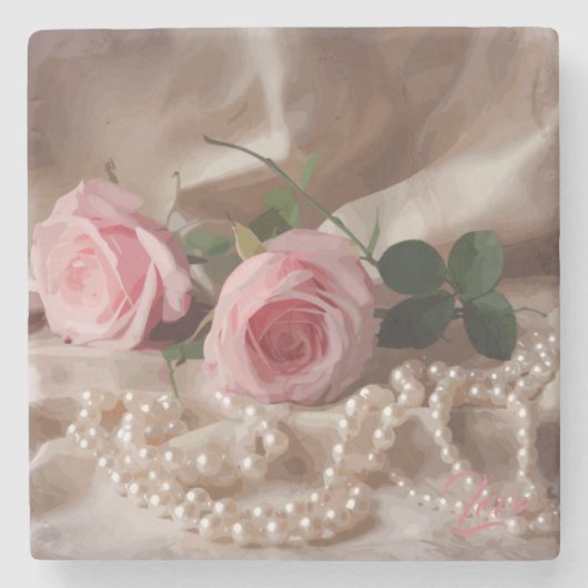 Silken Roos Stenen Onderzetter (Voorkant)