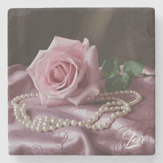 Silken Roos Stenen Onderzetter (Voorkant)