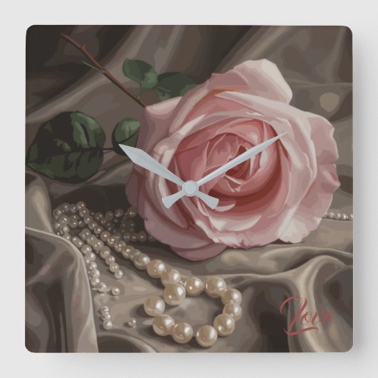 Silken Roos Vierkante Klok (Voorkant)