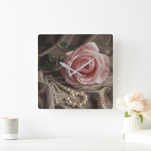 Silken Roos Vierkante Klok (Huis)