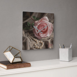 Silken Roos Vierkante Klok