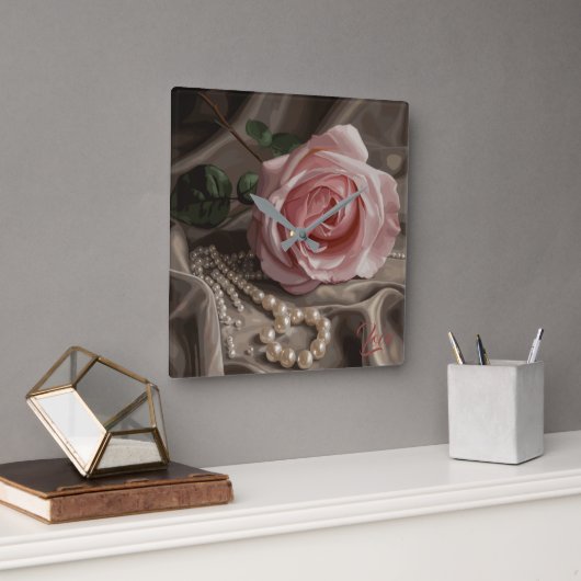 Silken Roos Vierkante Klok (Kantoor)