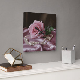 Silken Roos Vierkante Klok