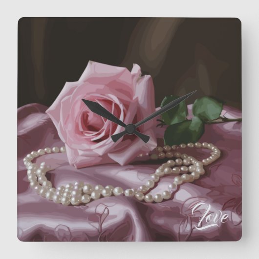 Silken Roos Vierkante Klok (Voorkant)