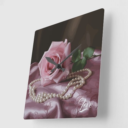 Silken Roos Vierkante Klok (Hoek)