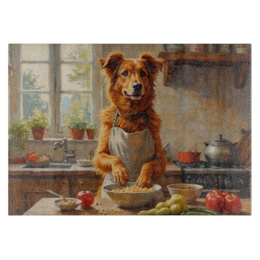 Silken Windhound Cooking in Kitchen Snijplank (Voorkant)