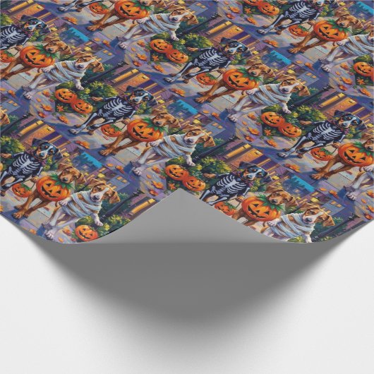 Silken Windhound Dogs in Halloween Costumes Cadeaupapier (Hoek)