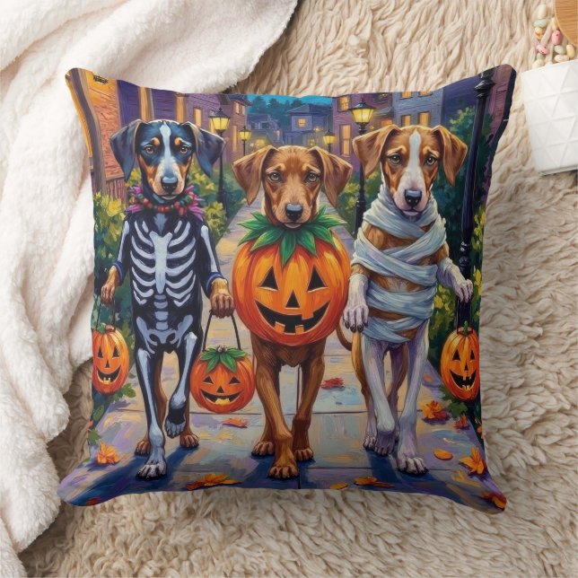 Silken Windhound Dogs in Halloween Costumes Kussen (Deken)