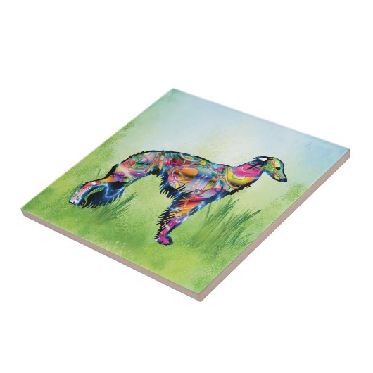 Silken Windhound - kleurrijk Tegeltje (Zijkant)