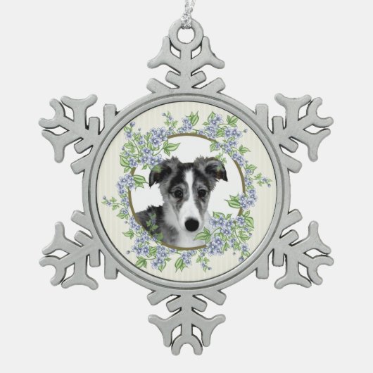 Silken Windhound Puppy Perfect Tin Sneeuwvlok Ornament (Voorkant)