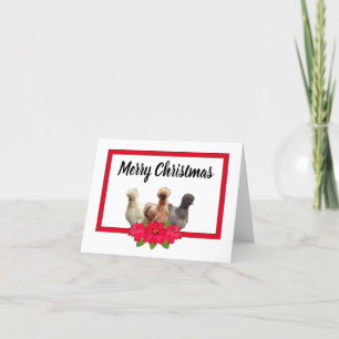 Silkie Bantam Chicken Kerstmis Poinsetta RedFrame Feestdagen Kaart