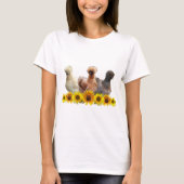 Silkie Bantam Chicken Trio en Sunbloemen T-shirt (Voorkant)