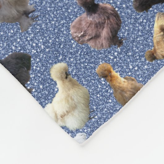 Silkie Bantam Chickens Faux Glitter Blue Fleece Deken (Hoek)
