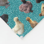 Silkie Bantam Chickens Faux Glitter Turquoise Fleece Deken (Hoek)
