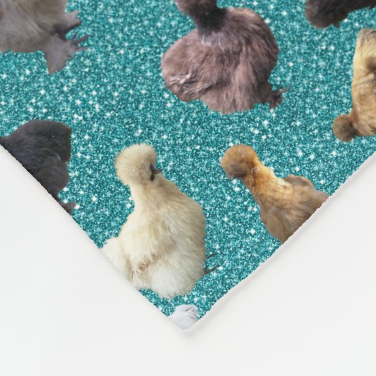 Silkie Bantam Chickens Faux Glitter Turquoise Fleece Deken (Hoek)