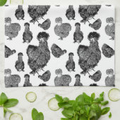 Silkie Bantam Chickens Line Art Tekeningen Theedoek (Gevouwen)