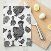 Silkie Bantam Chickens Line Art Tekeningen Theedoek (Quarter Fold)