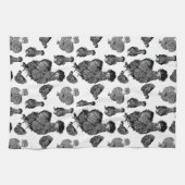 Silkie Bantam Chickens Line Art Tekeningen Theedoek (Horizontaal)