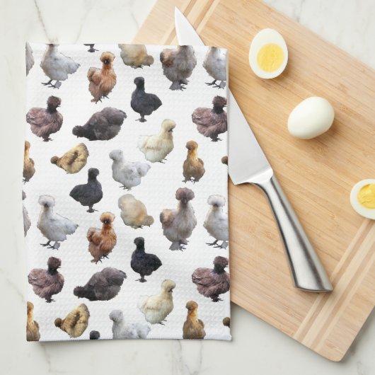 Silkie Bantam Chickens Theedoek (Quarter Fold)