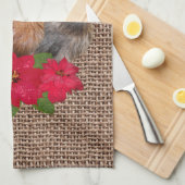 Silkie Bantam kerstkippen Santa Hats Burlap Theedoek (Quarter Fold)