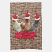 Silkie Bantam kerstkippen Santa Hats Burlap Theedoek (Verticaal)