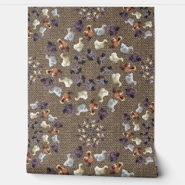 Silkie Bantam Kippen Burlap Boerderij Mandala Behang (Afrollen)