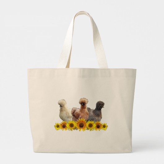 Silkie Bantam Kippen en zonnebloemen Grote Tote Bag (Achterkant)