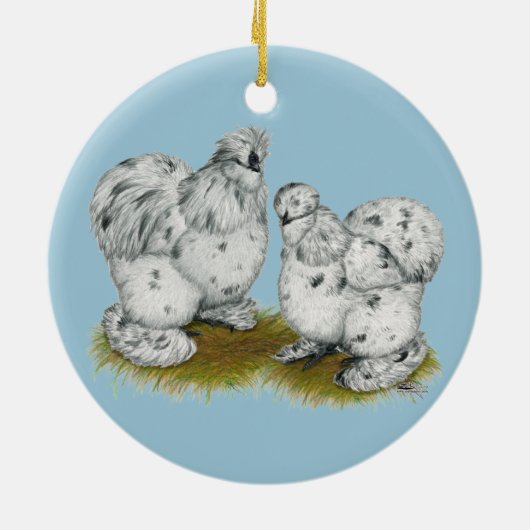 Silkie Bantam Splash Chickens Keramisch Ornament (Achterkant)