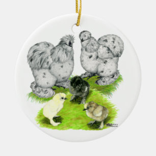 Silkie Bantam Splash Family Keramisch Ornament