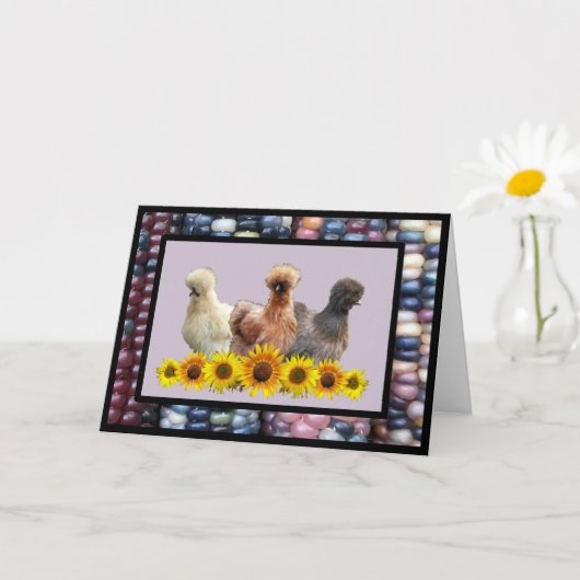 Silkie Bantam Zonnebloemen Rainbow Gem Corn Groet Kaart (Kleine Plant)