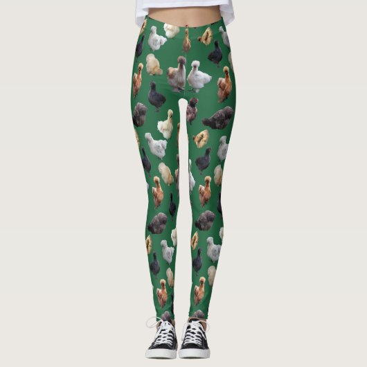 Silkie Bantams Chickens on Emerald Green Leggings (Voorkant)