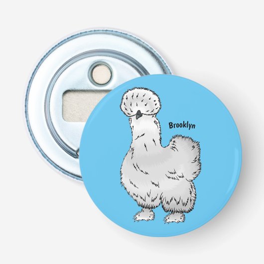 Silkie cartoon illustratie button flesopener (Voorkant)