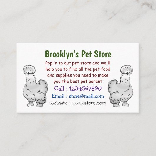 Silkie cartoon illustratie visitekaartje (Voorkant)