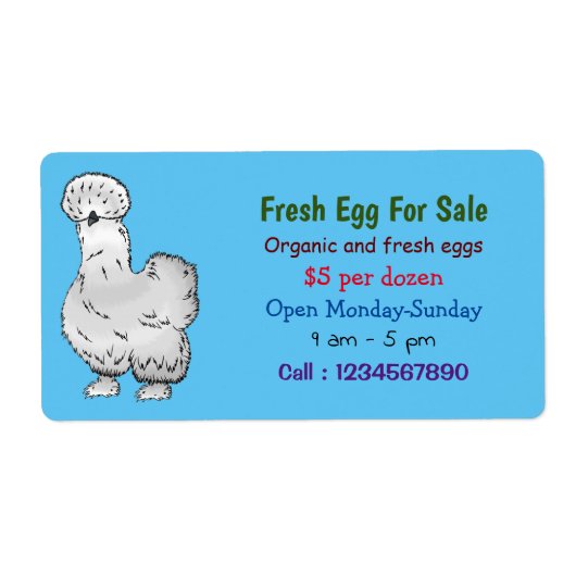 Silkie cartoon verse eitjes voor verkoop etiket (Voorkant)