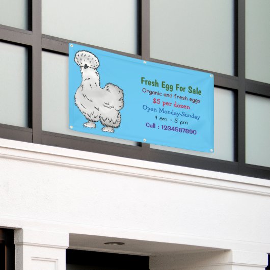 Silkie cartoon verse eitjes voor verkoop spandoek (Buitenkant Gebouw)