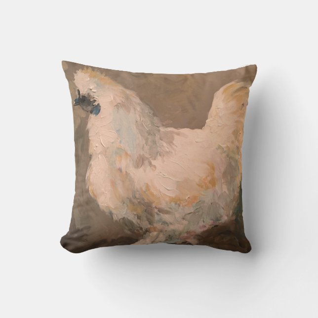 Silkie Chicken 16 X 16 Pillow-schilderij met jac Kussen (Voorkant)