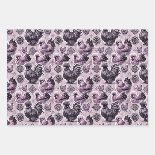 Silkie Chicken 3-vellen Flat Wrapping Paper Set (Voorkant)