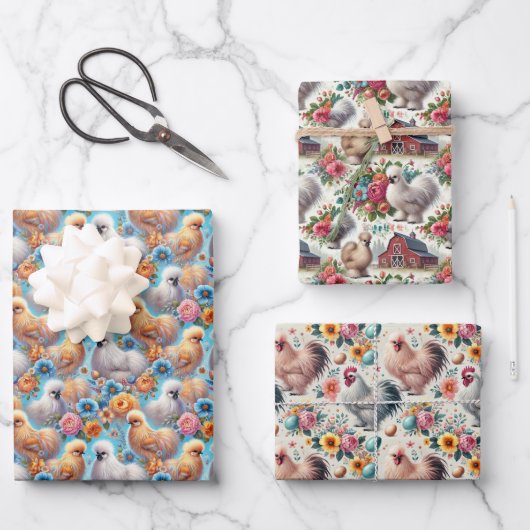 Silkie Chicken 3-vellen Flat Wrapping Paper Set (Voorkant)